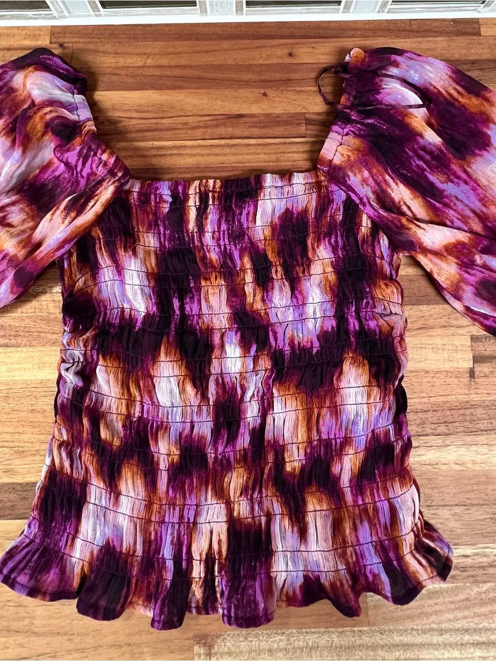 Old Navy Purple and Brown Smocked Off-Shoulder Blouse